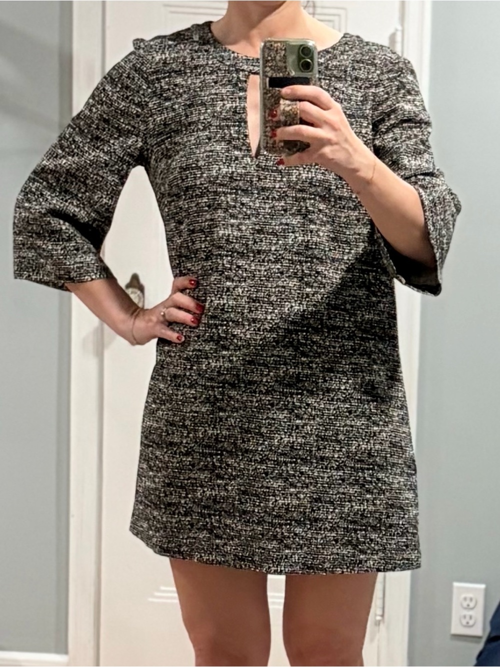 BCBGMaxAzria Black and White Tweed Mini Shift Dress